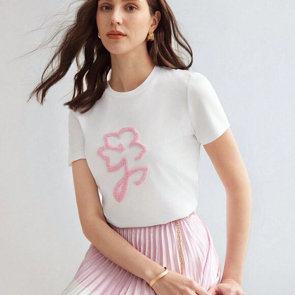 WHITE CASUAL WOMEN'S T-SHIRT WITH FLORAL PATTERN - Picture 1 of 5